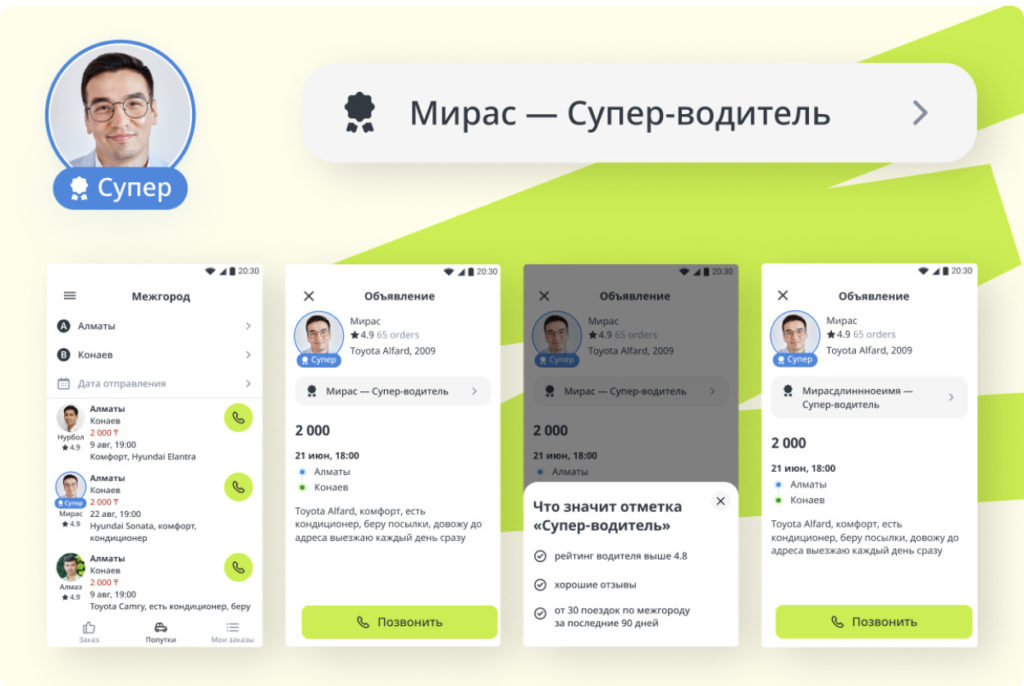 inDrive пайдаланушылары қалааралық сапардың үздік жүргізушілерін таңдай алады