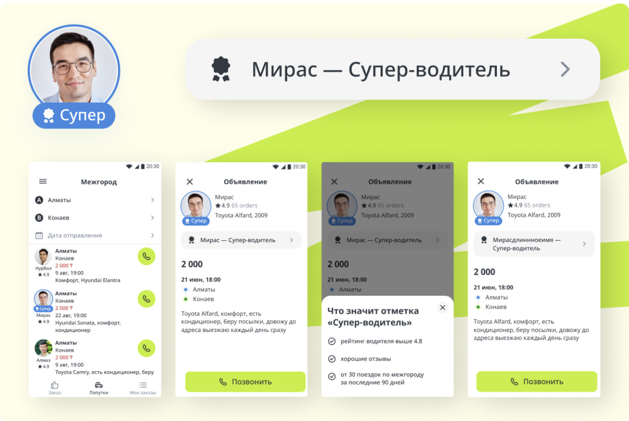 inDrive пайдаланушылары қалааралық сапардың үздік жүргізушілерін таңдай алады